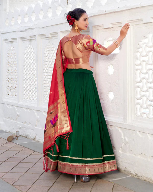 Womenline Green Color Vichitra Silk Jacquard Paithani Silk Half Saree