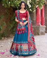 Womenline Designer Patola Printed Teal Green Color Tussar Silk Lehenga Choli