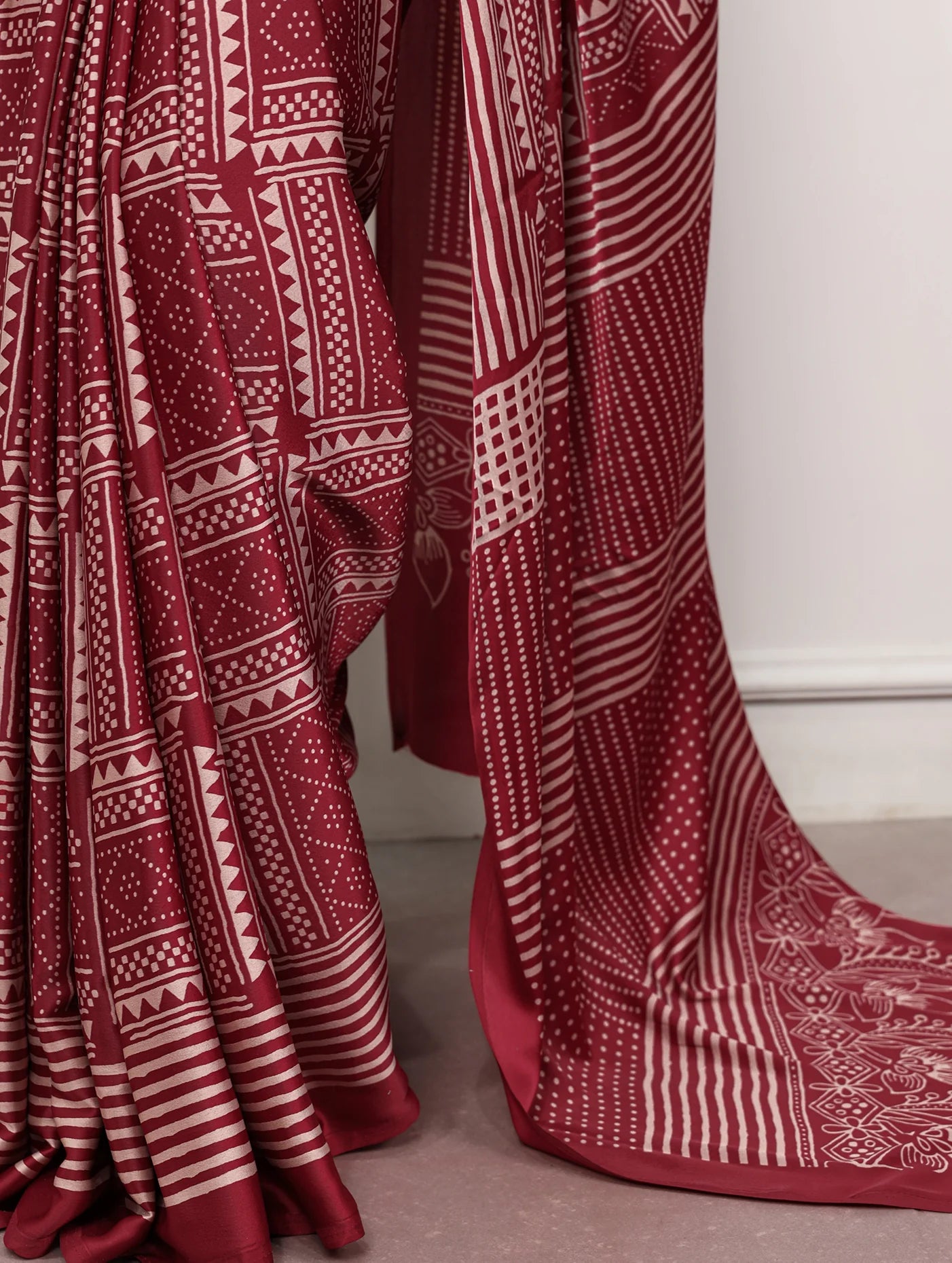 Womenline Maroon Color Satin Silk Saree