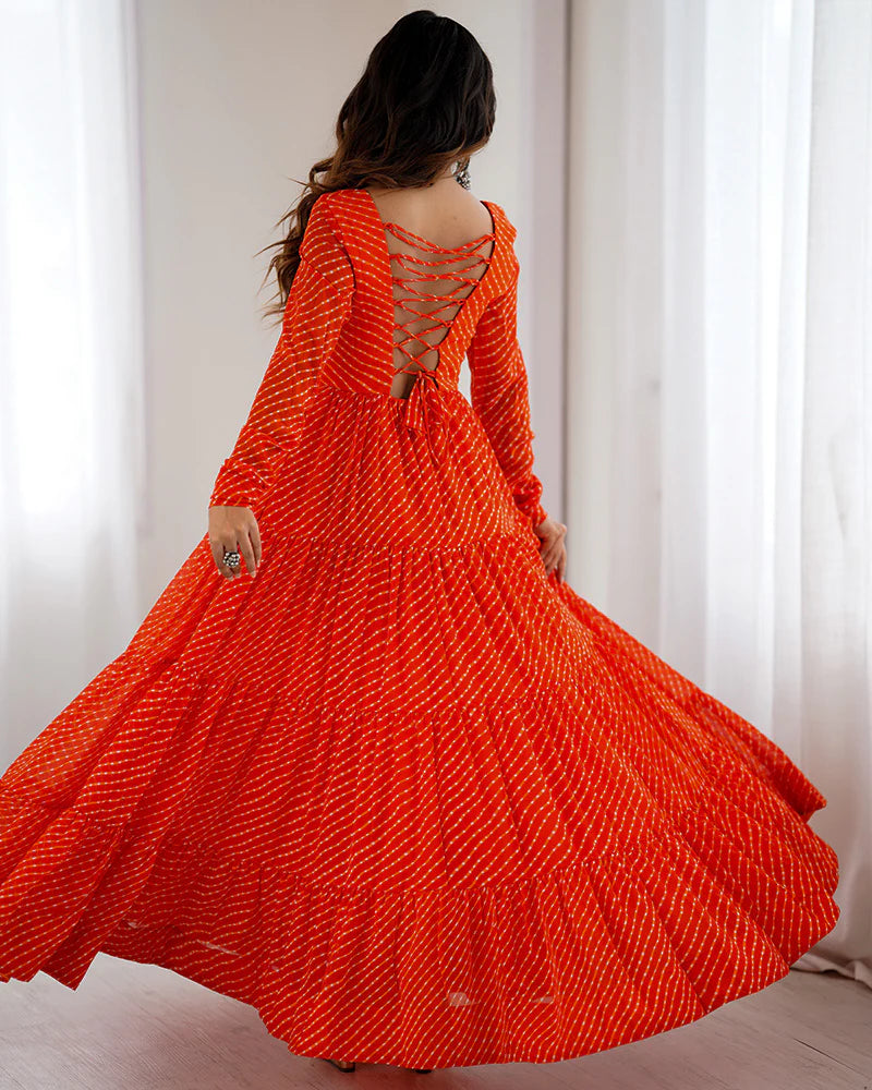 Womenline Orange Color Georgette Laheriya Print Navratri Gown
