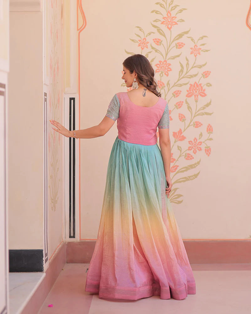 Womenline Puce pink Color Gold Crush Embroidered work Gown