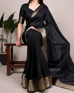Womenline Black Color Zari Weaving Mass Mello Saree