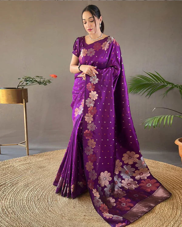 Womenline Jacquard Design Purple color Soft Lichi Silk Saree