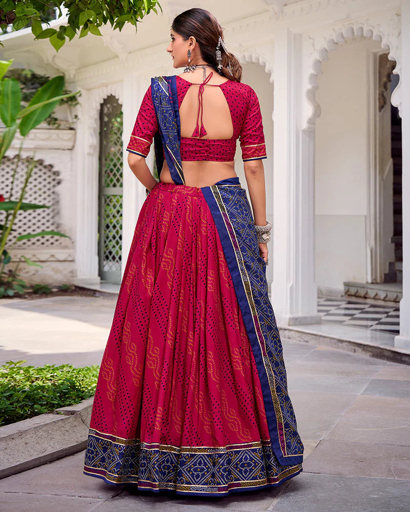 Womenline Elegant Pink Color Tussar Silk Bandhej Navratri Lehenga Choli