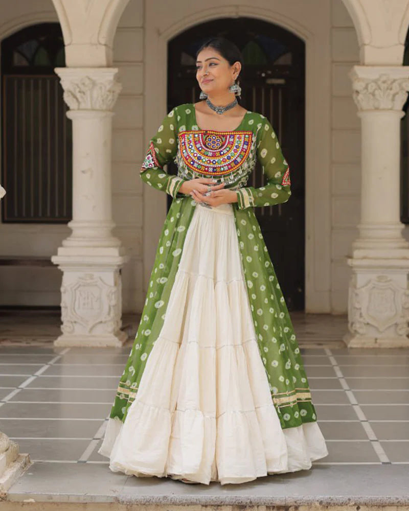Womenline Parrot Green Color Bandhani Print Kurti With Kora Cotton Leh WomenLine.in Womenline Parrot Green Color Bandhani Print Kurti With Kora Cotton Leh WomenLine.in