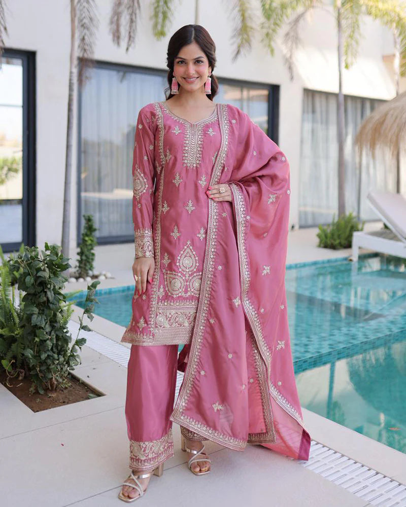 Womenline Pink Color Ho Silk Embroidered Kurti Suit