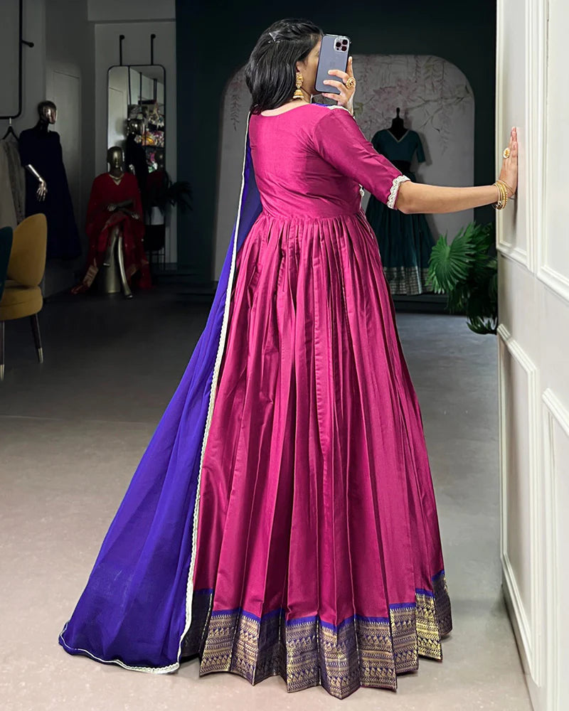 Womenline Pink Color Aura Silk Zari Weaving Gown