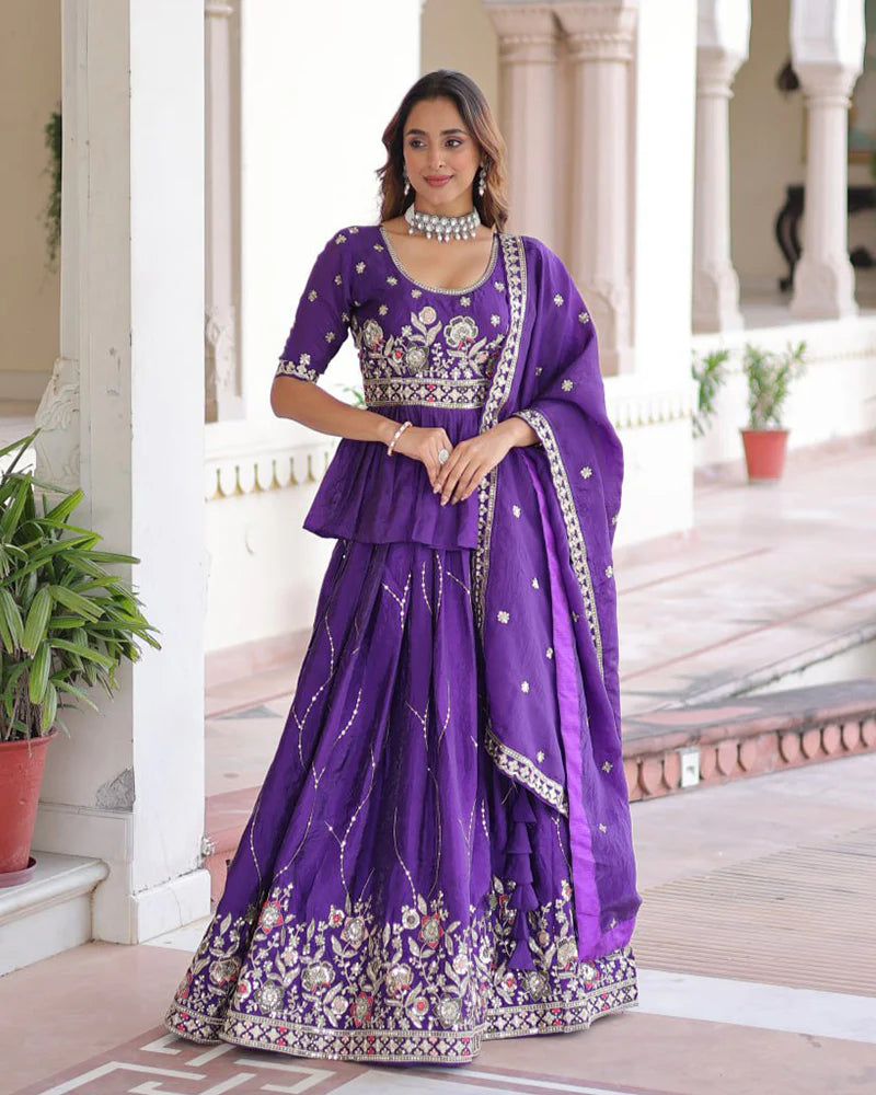 Womenline Purple Color Gold Crush Sequence Embroidered Lehenga Choli
