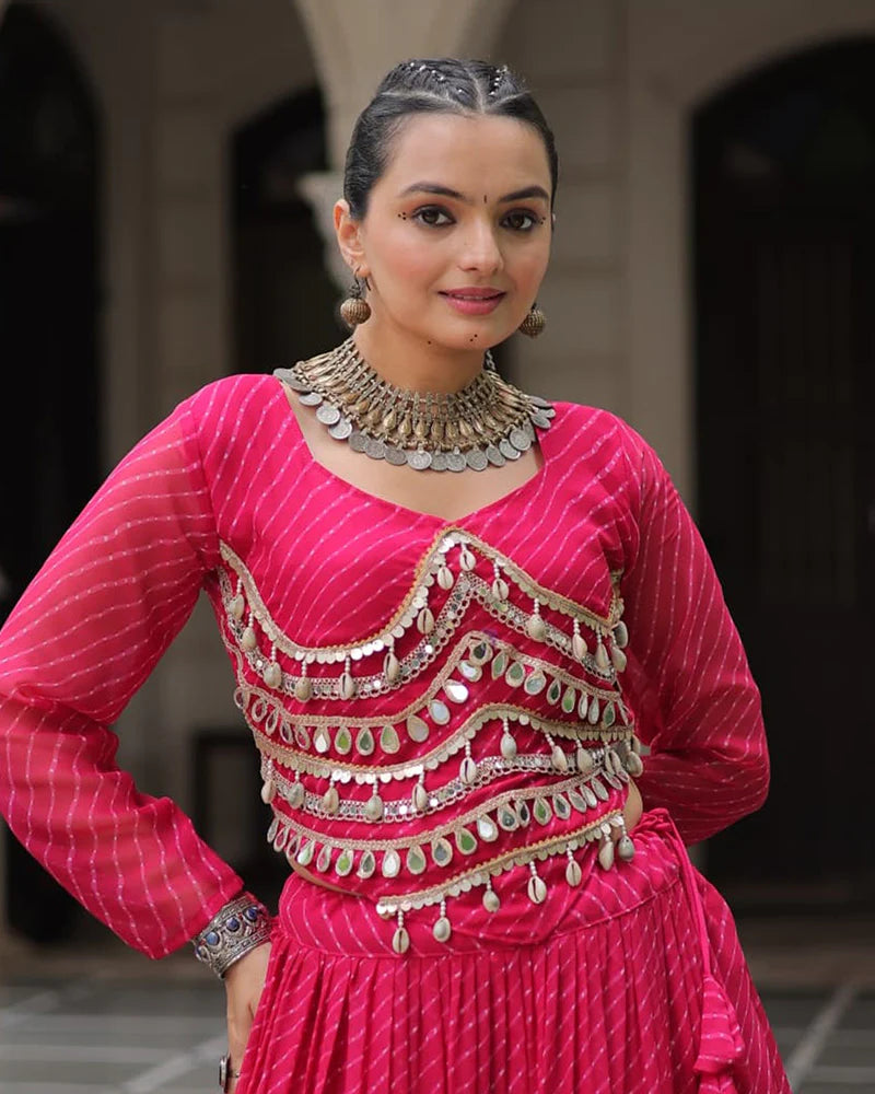 Womenline Rani Pink Color Soft Georgette Navratri Lehenga Choli