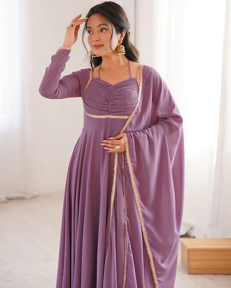 Womenline Mauve Pink Color Pure Blooming Georgette Anarkali Gown