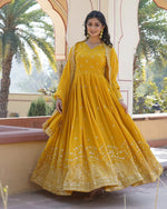 Womenline Yellow Color Full Flair Anarkali Gown With Embroidered Dupatta