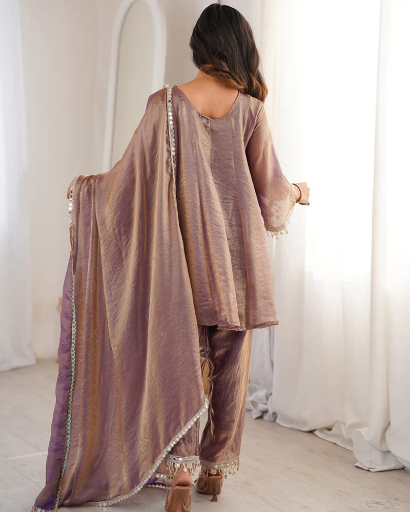 Womenline Purple Color Fendi Silk Embroidered Plazzo Suit