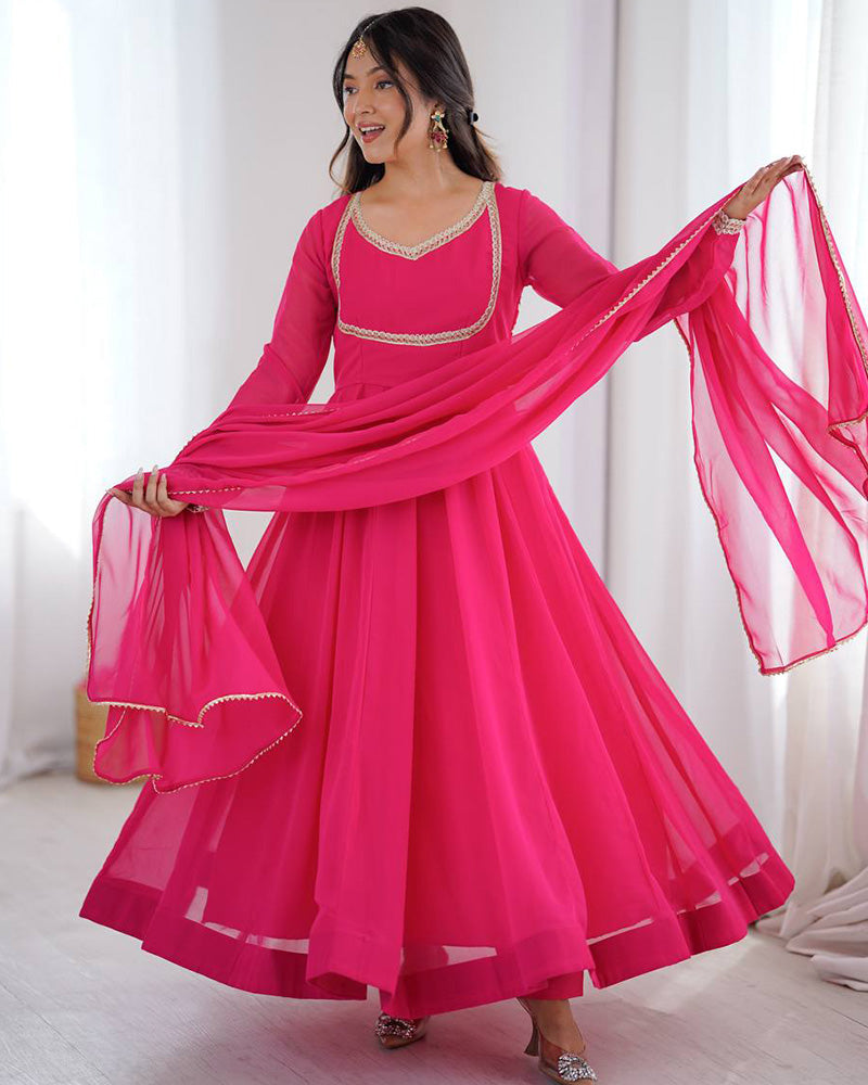 Womenline Pink Color Georgette Three Piece Anarkali Suit