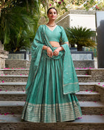 Womenline Sea Green Color Pure Chanderi Plain Navratri Half Saree