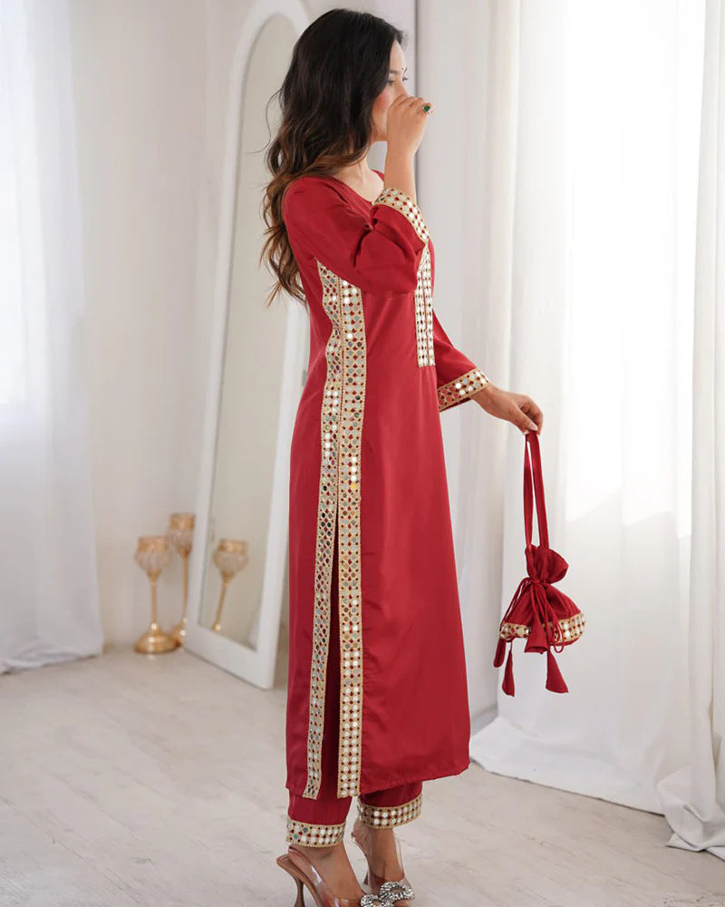 Womenline Maroon Color Natural Crape Kurti Suit
