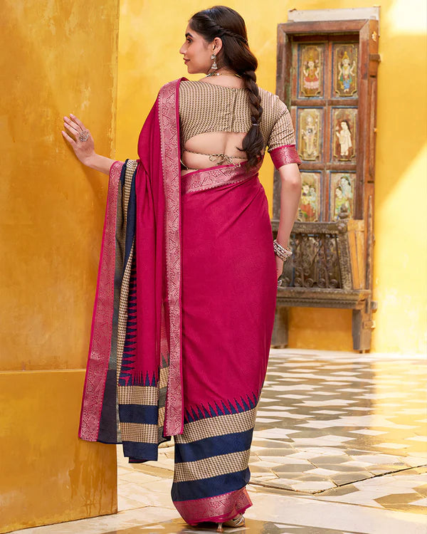 Womenline Pink Color Poly Cotton Printed Saree