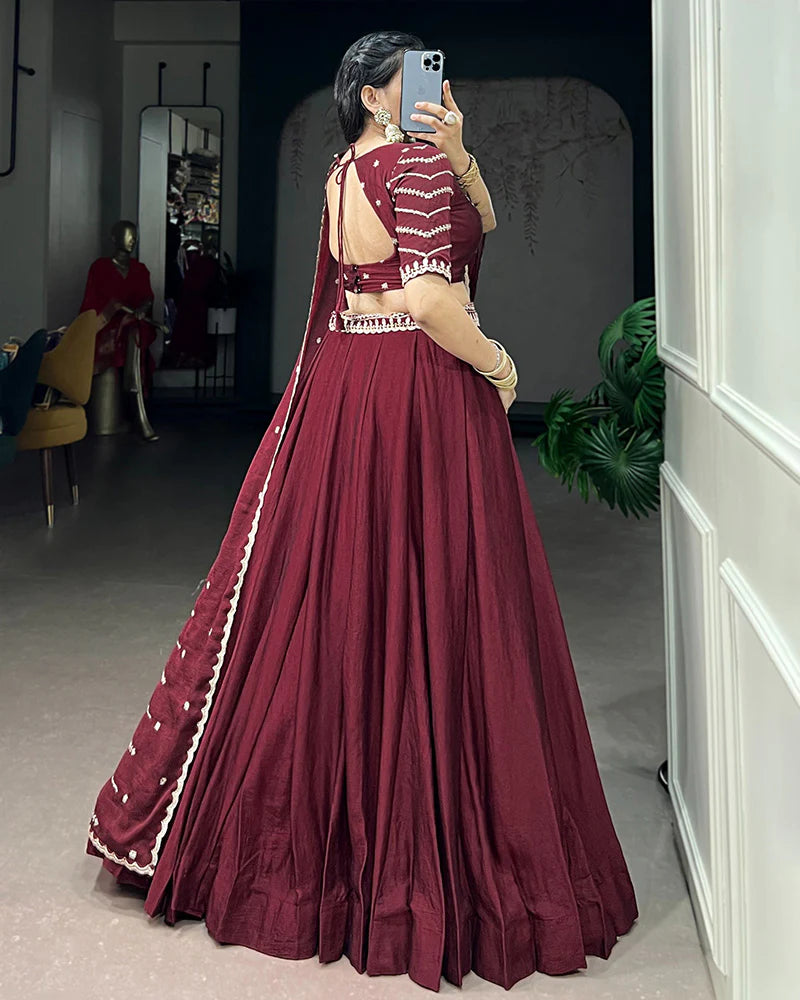 Womenline Maroon Color Rangoli Crush Embroidered Lehenga Choli