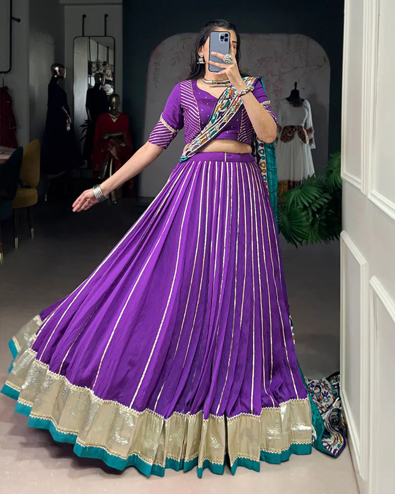 Womenline Traditional Purple Color Chanderi Navratri Lehenga Choli