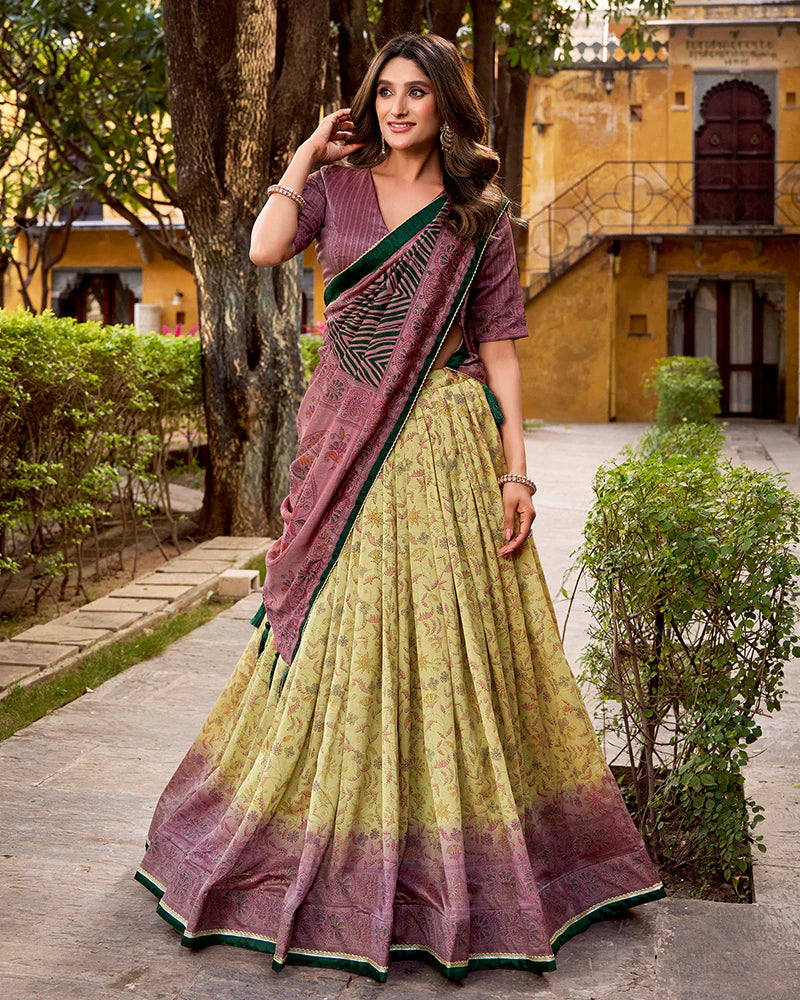 Womenline Dusty Mauve Color Vichitra Silk Printed Lehenga Choli