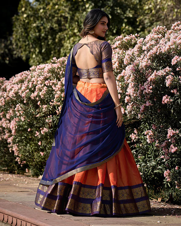 Womenline Orange Color Kanchipuram Silk Designer Half Saree