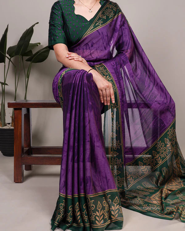 Womenline Purple Color Rangoli Silk Printed Saree