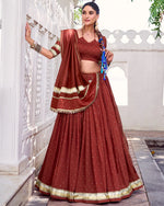 Womenline Classic Rust Orange Color Pure Chanderi Navratri Lehenga Choli