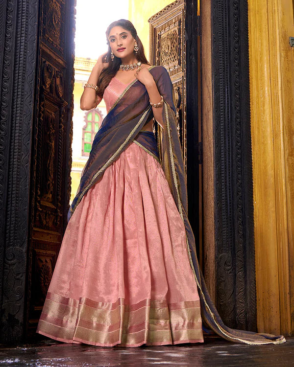 Womenline Light Pink Color Dupion Silk Zari Weaving Half Saree