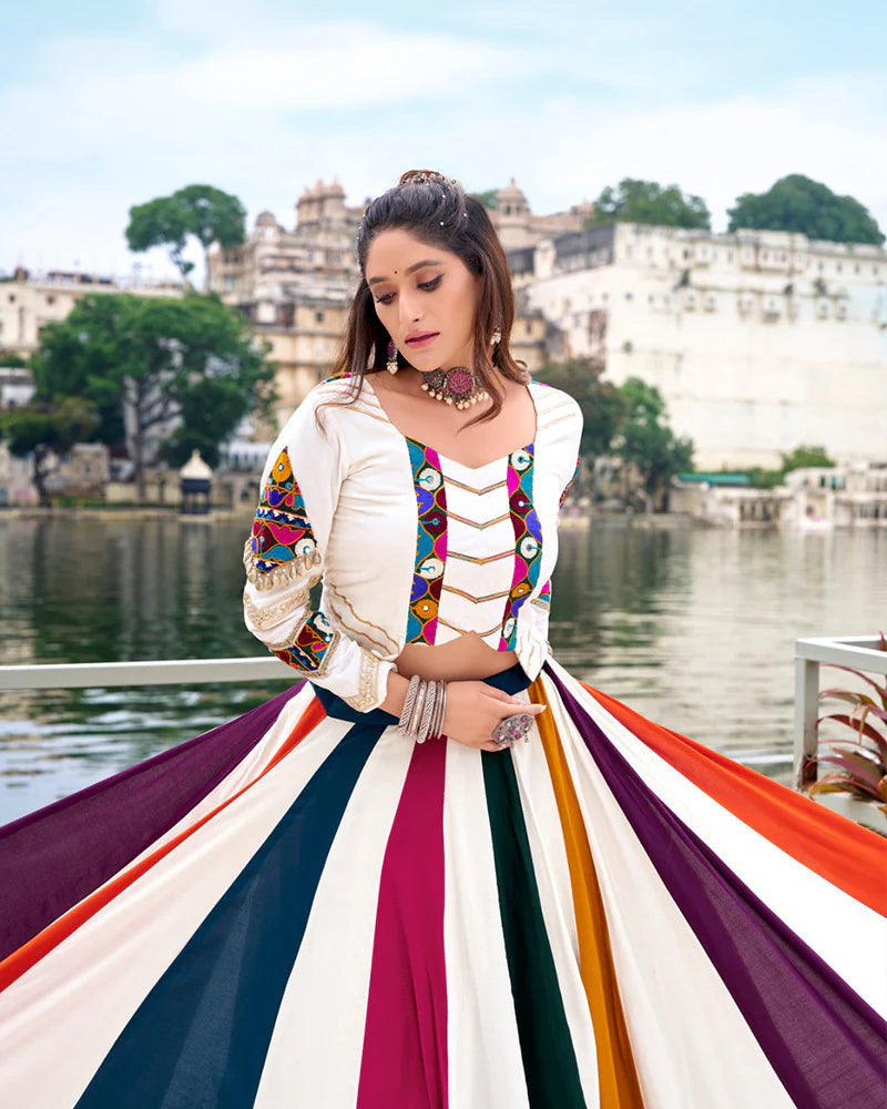 Womenline Ethnic Rayon Gamthi Embroidery Multi-Color Navratri Lehenga Choli