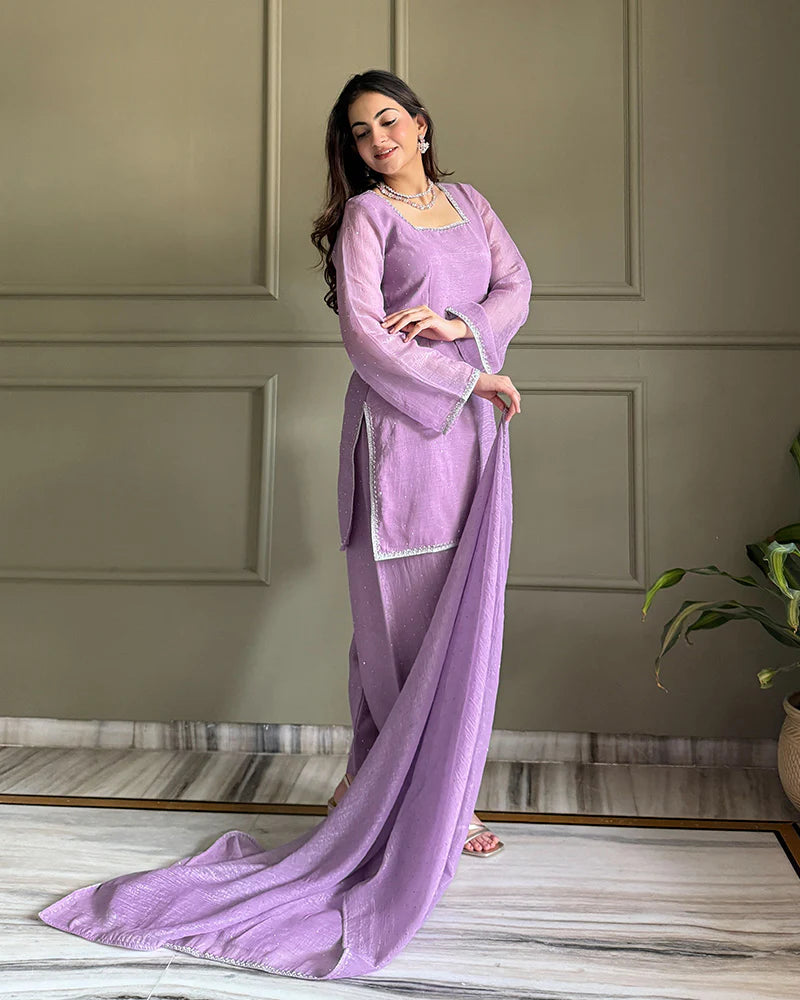 Womenline Luvender Color Crunchy Silk Farshi Suit