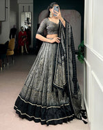 Womenline Grey Color Tasar Silk Kalamkari Printed Lehenga Choli