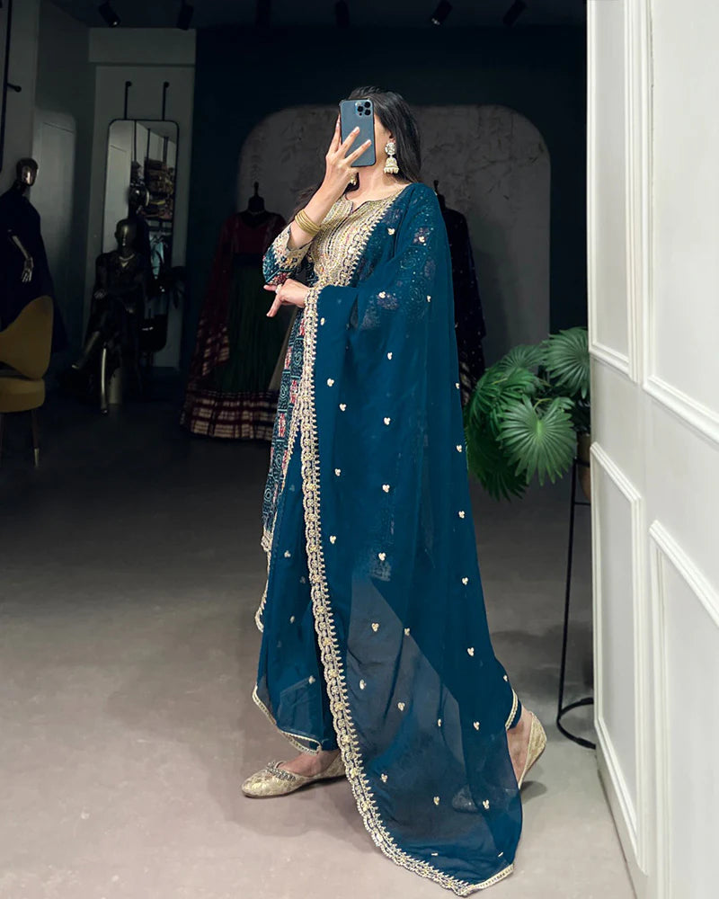 Womenline Rama Color Rayon Three Piece Kurti Suit
