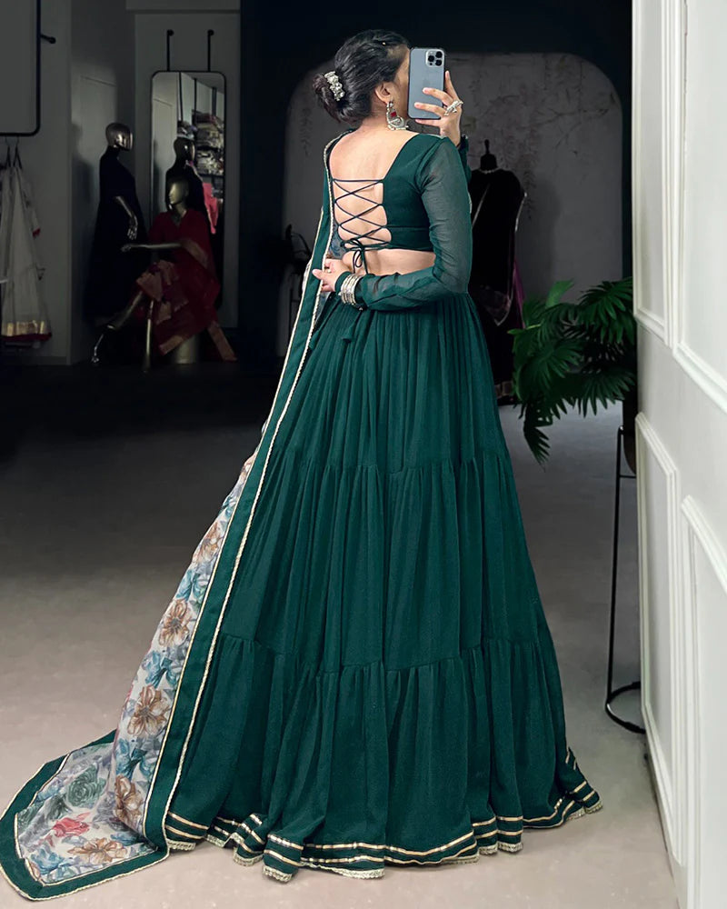 Womenline Traditional Green Color Marble Navratri Lehenga Choli