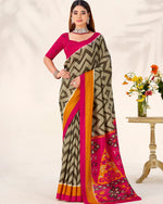 Womenline Mehndi Color Tasar Silk Printed Saree