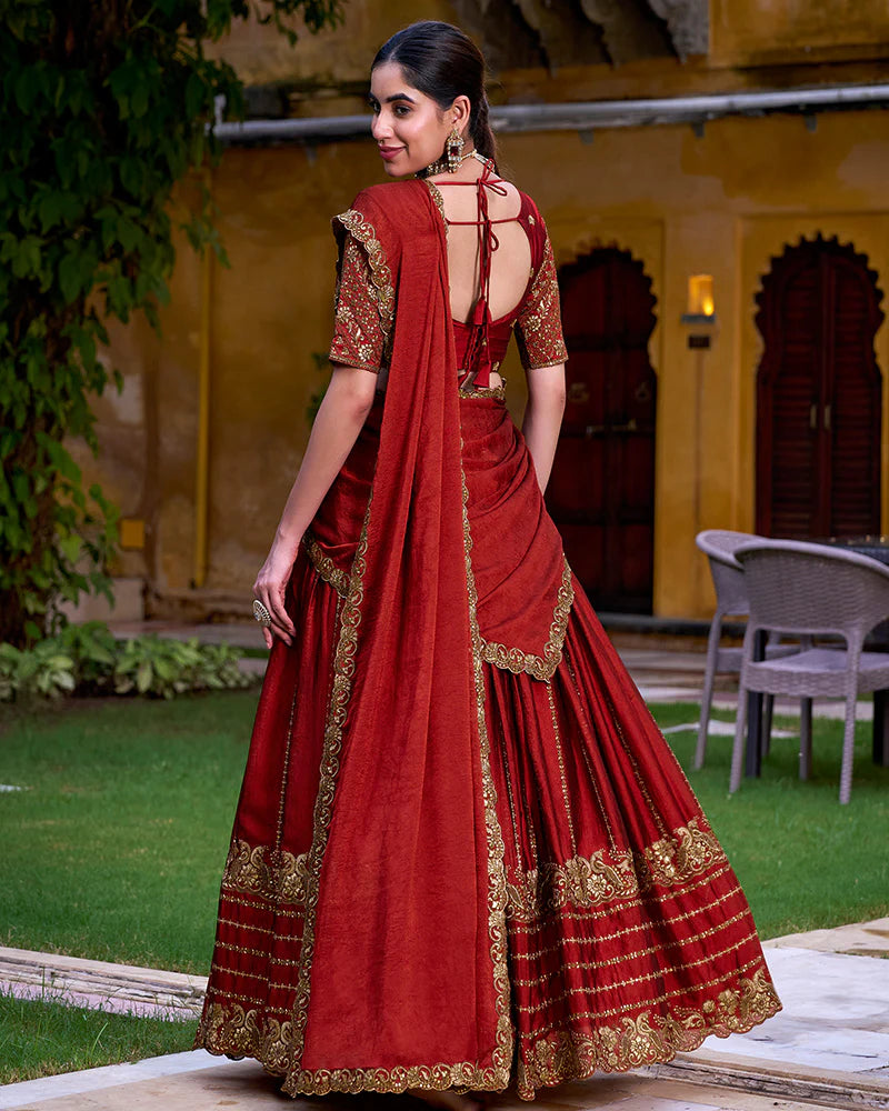 Womenline Rust Orange Color Rangoli Crush Embroidered Lehenga Choli