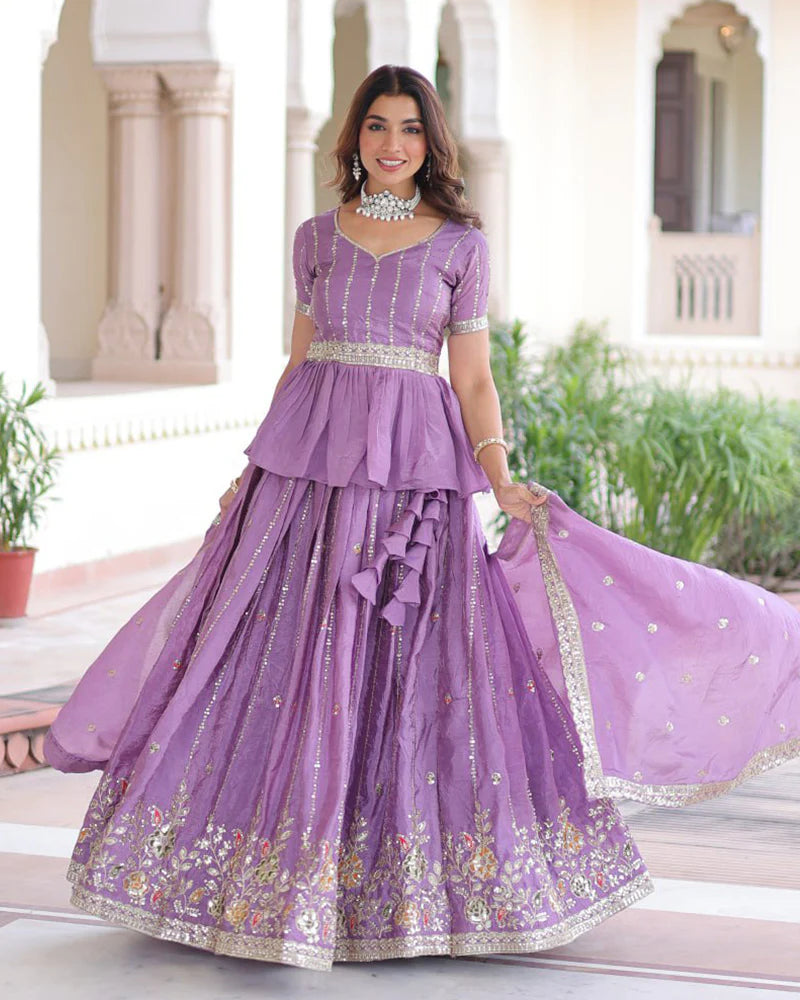 Womenline Luvender Color Gold Crush Sequence Embroidered Lehenga Choli