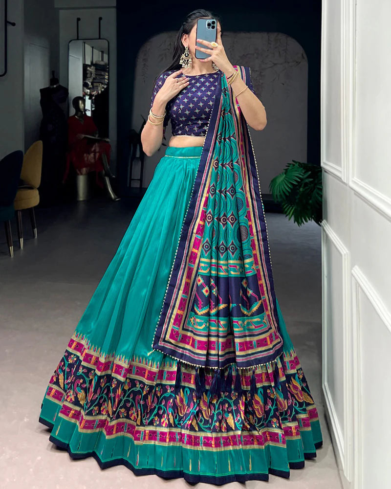 Womenline Sky Blue Color Tasar Silk Traditional Lehenga Choli
