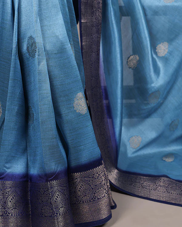 Womenline Sky Blue Color Rumali Silk Zari Weaving Saree