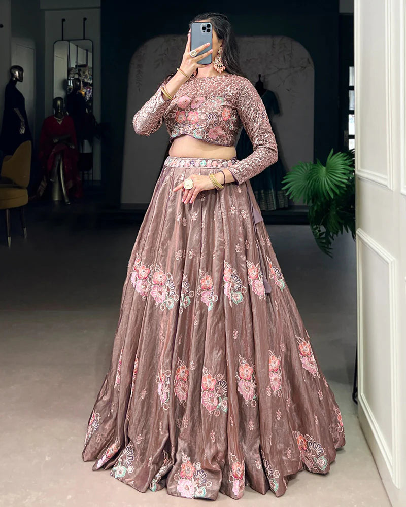 Womenline Onion Color Fendi Embroidered Lehenga Choli
