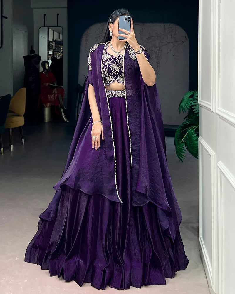 Womenline Purple Color Fendi Silk Embroidered Lehenga Choli