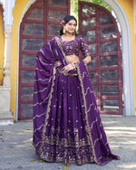 Womenline Purple Color Star Georgette Embroidered Lehenga Choli