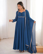 Womenline Teal Blue Color Pure Blooming Georgette Anarkali Gown