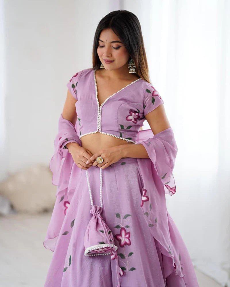 Womenline Purple Color Fandy Crush Printed Lehenga Choli