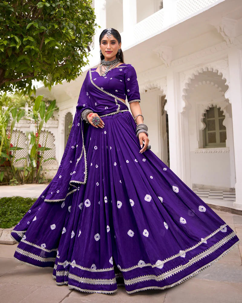 Womenline Purple Color Pure Chanderi Plain Navratri Lehenga Choli