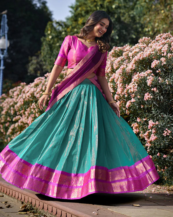 Womenline Sky Blue Color Kanchipuram Silk Designer Half Saree