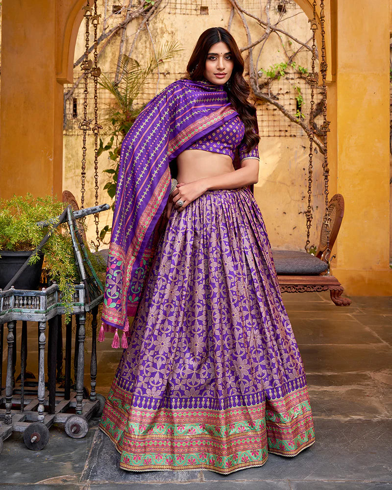 Womenline Purple Color Tasar Silk Sparkle Lehenga Choli