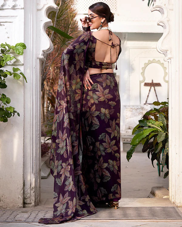 Womenline Wine Color Lurex Brasso Viscose Saree
