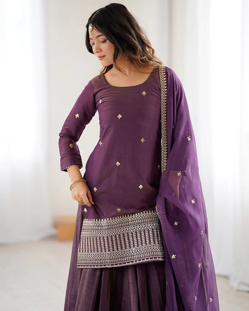 Womenline Dusty Mauve Color Western Style Embroidered Lehenga Choli