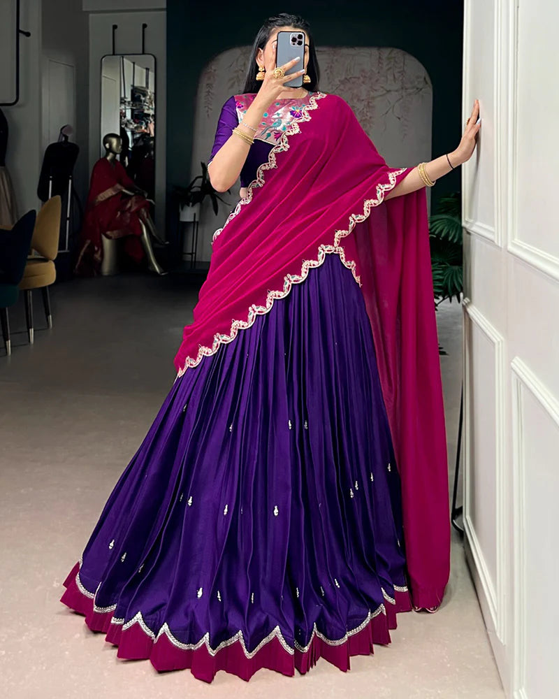 Womenline Purple Color Naysha Silk Embroidered Lehenga Choli