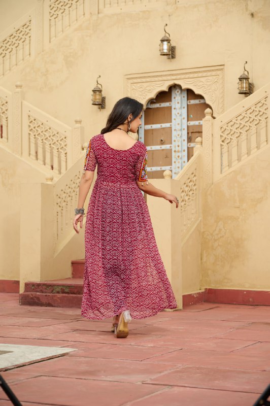 Womenline Maroon Color Georgette Bandhani Print Navratri Kurti