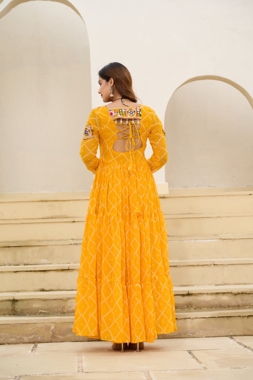 Womenline Traditional Yellow Color Georgette Navratri Gown